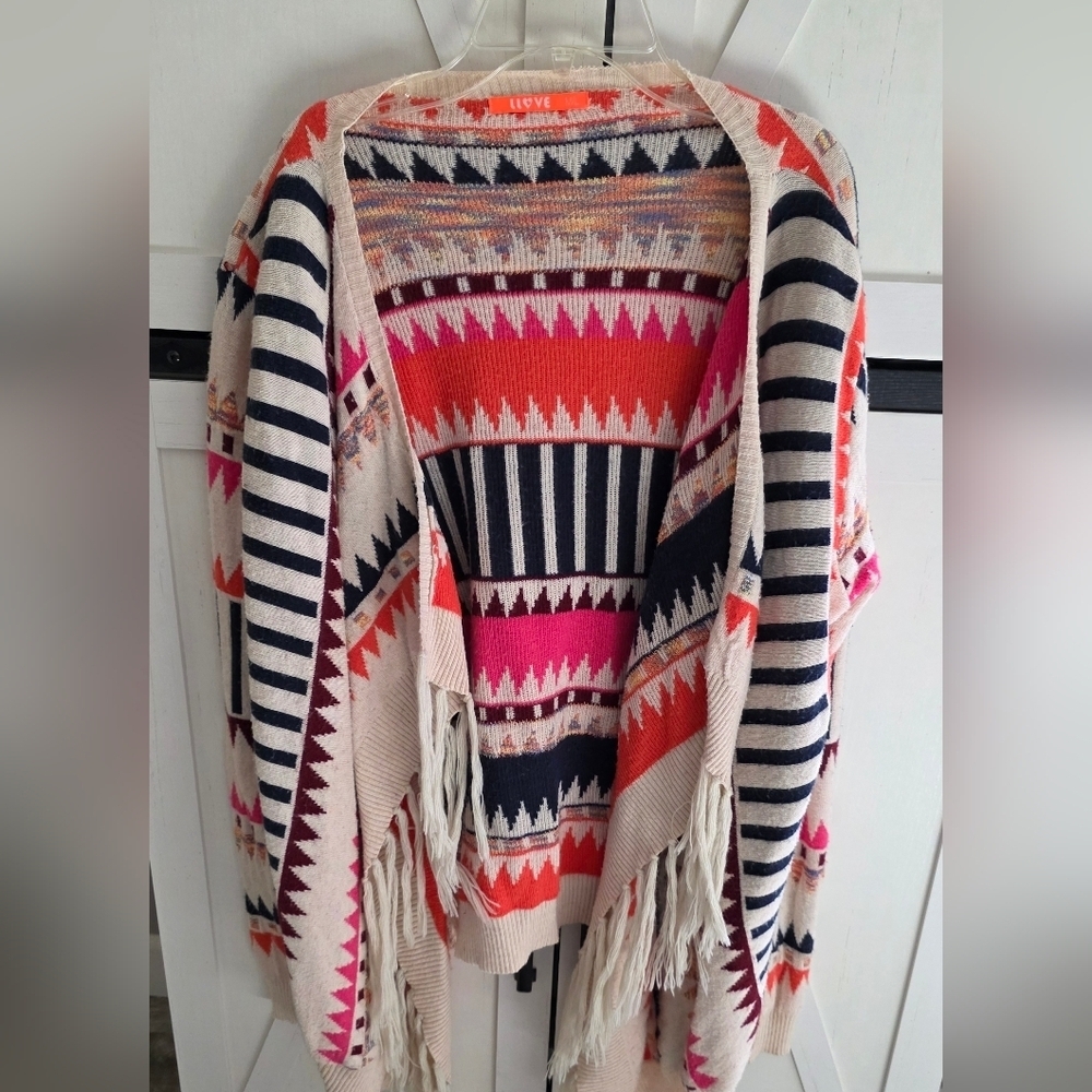 Love Women's Aztec Patterned Cardigan - Pink, Orange, Cream, and Navy - Picture 1 of 4